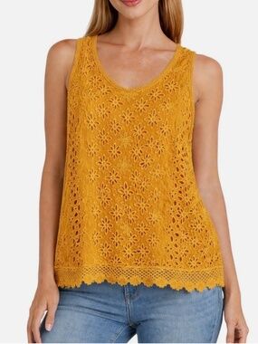 JOHNNY WAS Carden Eyelet Sleeveless Tank Top - Yellow Gold - Size XS Extra Small